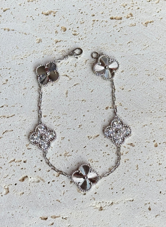 White Gold-Filled Clover Bracelet