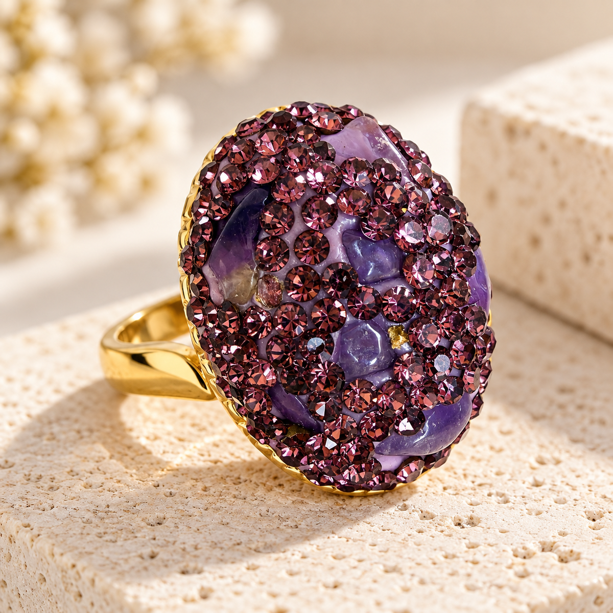 Amethyst Pavé Adjustable Statement Ring