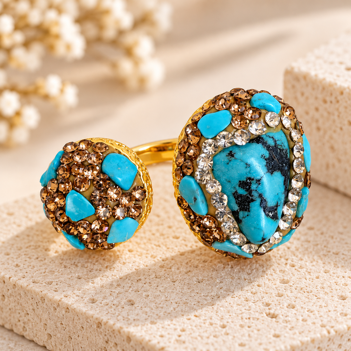 Natural Turquoise Adjustable Statement Ring