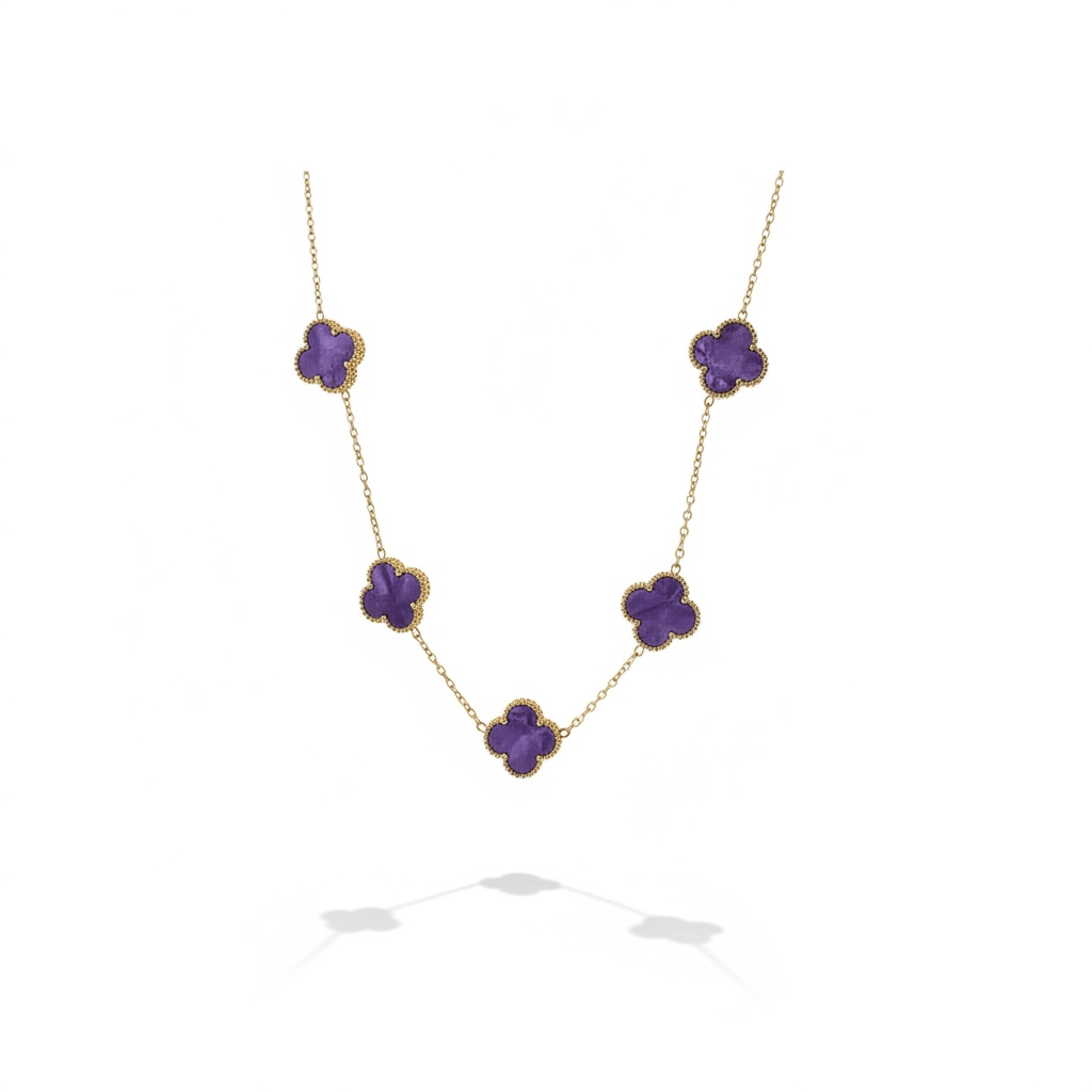 Purple Mother Pearl Trefoil Necklace