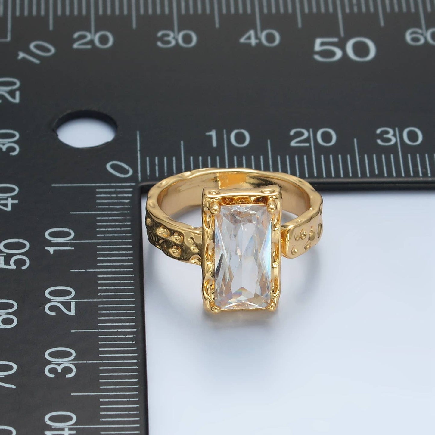 24K Gold Filled CZ Hammered Baguette Band Ring