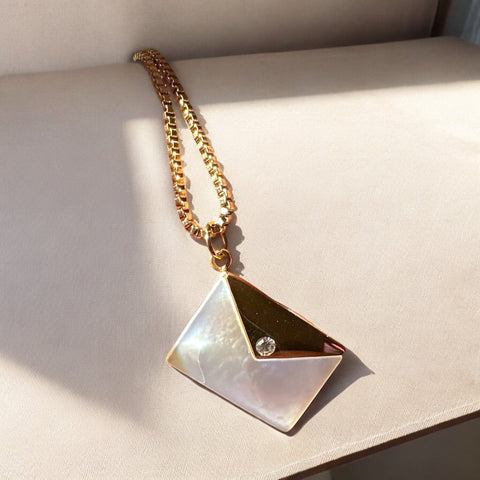 Mother of Pearl Envelope Necklace