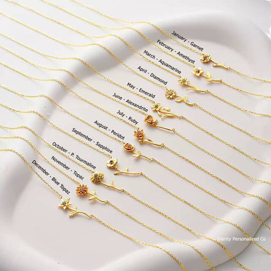Birth Story Necklace: Flower & Gemstone Personalized
