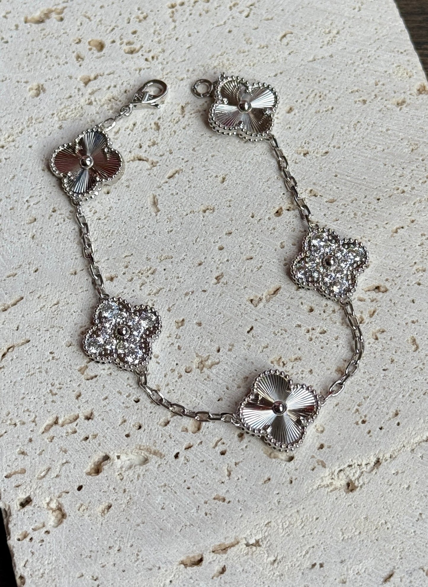 White Gold-Filled Clover Bracelet