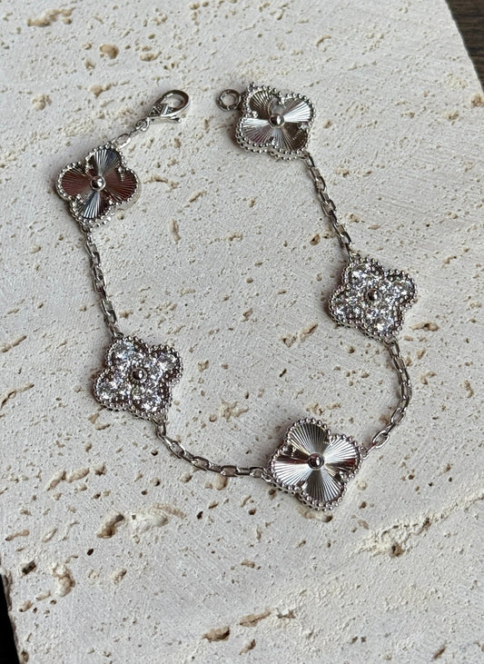 White Gold-Filled Clover Bracelet