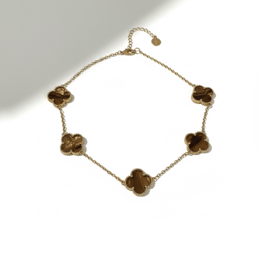 Brown Mother Pearl Clover Necklace