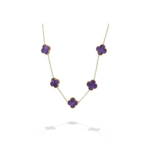 Purple Mother Pearl Clover Necklace
