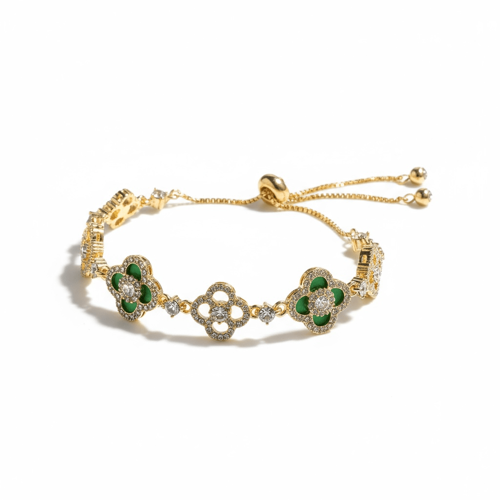 Green Sparkle Clover Bracelet